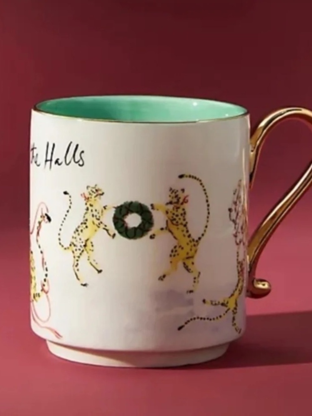 Anthropologie Susannah Garrod Tis Season Leopard Christmas Mug
